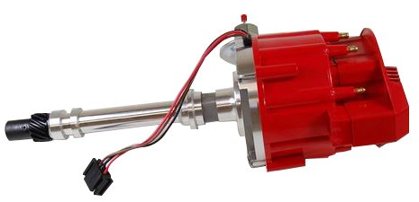 Distributor - Ready-To-Run - Magnetic Pickup - Vacuum Advance - HEI Style Terminal - Red - Chevy V8 - Each