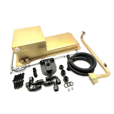 Engine Oil Pan - LS Swap - Fabricated - Rear Sump - 7 qt - 6 in Deep - Pickup Included - Steel - Zinc Plated - GM LS-Series - GM A-Body 1965-72 / F-Body 1967-69 / X-Body 1968-72 - Kit