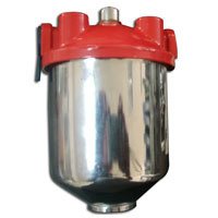 Fuel Filter - Hi-Flow - Canister - 10 Micron - Paper Element - 3/8 in NPT Inlet - Dual 3/8 in NPT Outlets - Steel - Chrome / Red Paint - Each thumbnail 2
