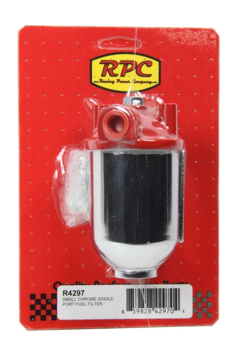 Fuel Filter - Canister - 10 Micron - Paper Element - 3/8 in NPT Inlet - 3/8 in NPT Outlet - Steel - Chrome / Red - Each