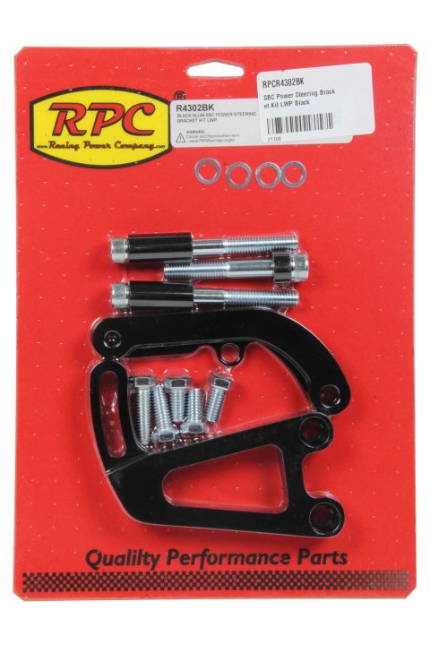 Power Steering Pump Bracket - Driver Side - Block Mount - Aluminum - Black Anodized - Long Water Pump - Small Block Chevy - Kit thumbnail 1