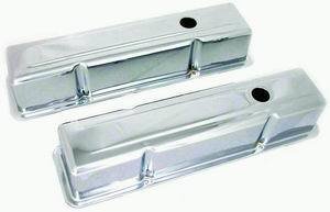 Valve Cover - Tall - 3.625 in Height - Breather Holes - Grommets Included - Steel - Chrome - Small Block Chevy - Pair