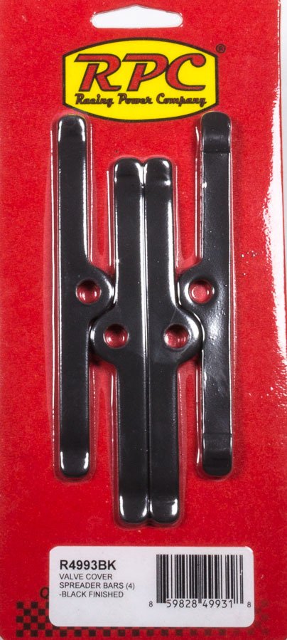 Valve Cover Hold Down Tabs - 4.75 in Wide - Steel - Black Powder Coat - Small Block Chevy - Set of 4