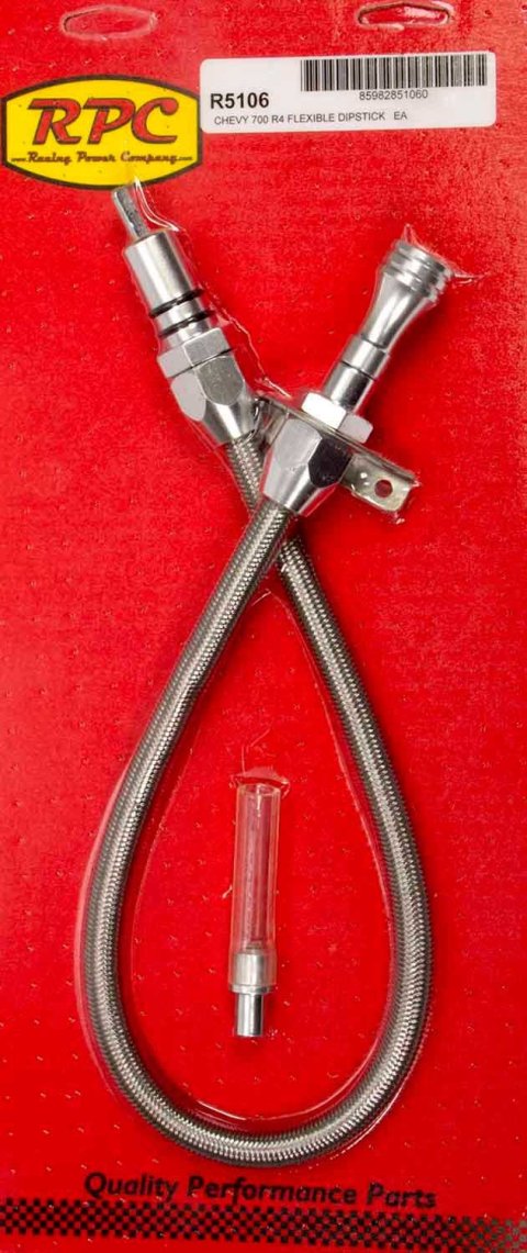 Transmission Dipstick - Firewall Mount - Flexible - Braided Stainless - Natural - 700R4 - Each thumbnail 2