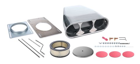 Air Cleaner Assembly - Street Scoop - Plain - 14.5 in Long - Single 5-1/8 in Carb Flange - Aluminum - Polished - Kit
