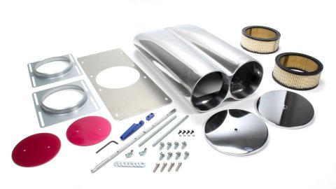 Air Cleaner Assembly - Shotgun Style Scoop - 20 in Long - 5 in Tall - Dual 5-1/8 in Carb Flange - Aluminum - Polished - Kit