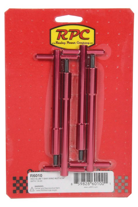 Valve Cover Fastener - Wing Nut - 1/4-20 in Thread - 4.750 in Long - Aluminum - Red Anodized - Set of 4