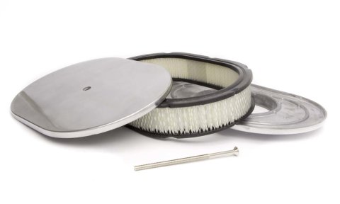 Air Cleaner Assembly - Oval - 12 in Oval - 2 in Element - 5-1/8 in Carb Flange - Flat Base - Aluminum - Polished - Kit thumbnail 1