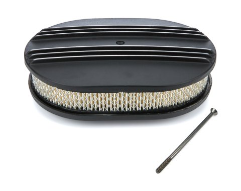 Air Cleaner Assembly - 12 in Oval - 2 in Tall - 5-1/8 in Carb Flange - Raised Base - Finned - Aluminum - Black Powder Coat - Kit