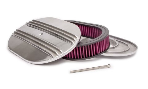 Air Cleaner Assembly - Finned Oval - 12 in Oval - 2 in Element - 5-1/8 in Carb Flange - Flat Base - Aluminum - Polished - Kit