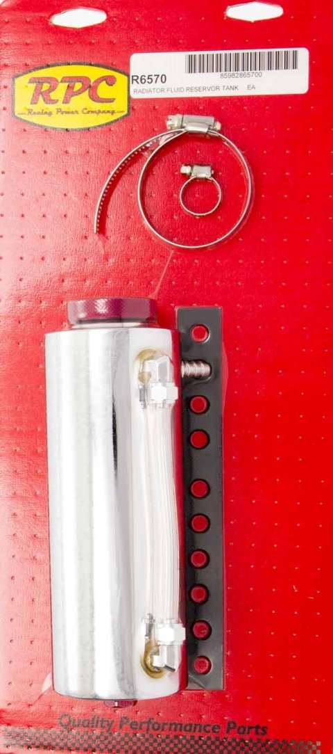 Recovery Tank - Coolant - 24 oz - 9 in Tall - 3 in Diameter - Aluminum - Chrome - Each