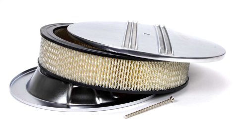 Air Cleaner Assembly - Finned Round - 14 in Round - 3 in Element - 5-1/8 in Carb Flange - Dropped Base - Aluminum - Polished - Kit