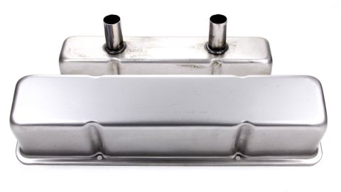 Valve Cover - Tall - 3.625 in Height - Baffled - Breather Tubes - Steel - Natural - Circle Track - Small Block Chevy - Pair