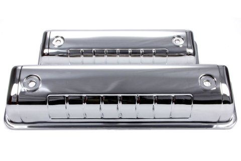 Valve Cover - Tall - 3.5 in Height - Breather Holes - Steel - Chrome - Ford Y-Block - Pair