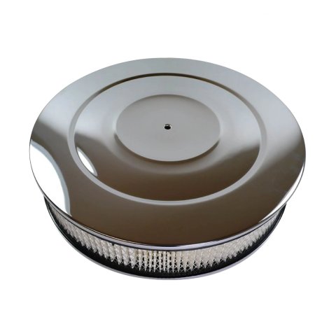 Air Cleaner Assembly - 14 in Round - 3 in Tall - 5-1/8 in Carb Flange - Dropped Base - Steel - Chrome - Kit