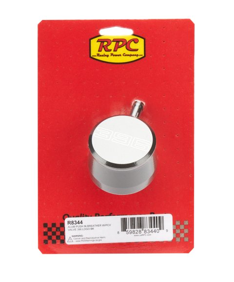 Breather - Push-In - Round - 1-1/4 in Hole - PCV Valve - 396 Script Logo - Aluminum - Black Powder Coat - Each