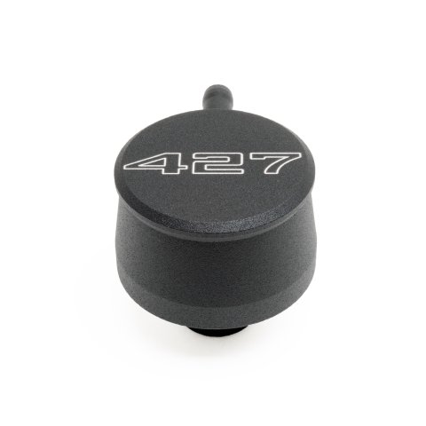 Breather - Push-In - Round - 1-1/4 in Hole - PCV Valve - 427 Script Logo - Aluminum - Black Powder Coat - Each