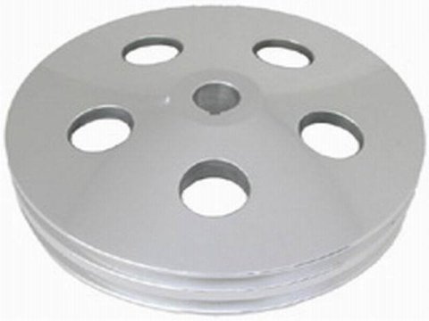Power Steering Pump Pulley - V-Belt - 2 Groove - Bolt-On - 5.875 in Diameter - Aluminum - Satin - Saginaw - Each