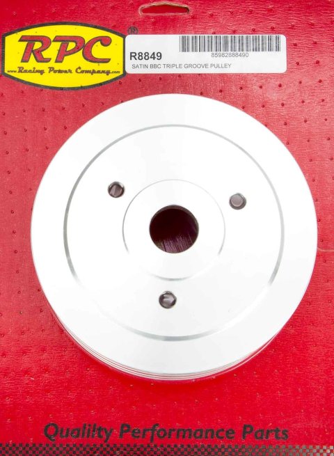 Crankshaft Pulley - V-Belt - 3 Groove - 6.6 in Diameter - Aluminum - Satin - Short Water Pump - Big Block Chevy - Each