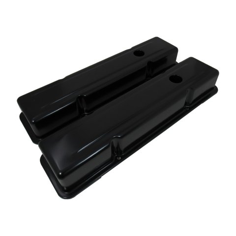 Valve Cover - Tall - 3.625 in Height - Baffled - Breather Holes - Grommets Included - Steel - Black Paint - Small Block Chevy - Pair