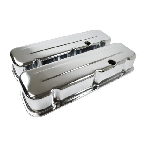 Valve Cover - Tall - 3.625 in Height - Baffled - Breather Holes - Grommets Included - Steel - Chrome - Big Block Chevy - Pair