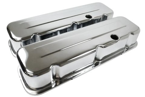 Valve Cover - Short - 2.625 in Height - Baffled - Breather Holes - Grommets Included - Steel - Chrome - Big Block Chevy - Pair