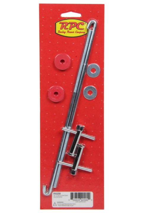 Battery Hold Down Bolt - J Bolts - 10 in Long - 1/4-20 in Thread - T-Handle Nuts Included - Hardware Included - Steel - Chrome - Kit