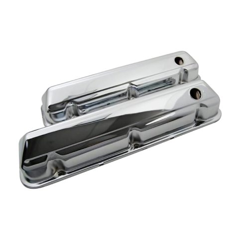 Valve Cover - Tall - 3.5 in Height - Baffled - Breather Holes - Grommets Included - Steel - Chrome - Big Block Ford - Pair