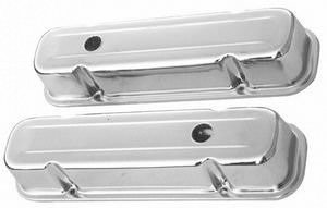 Valve Cover - Tall - 3.5 in Height - Baffled - Breather Holes - Grommets Included - Steel - Chrome - Pontiac V8 - Pair