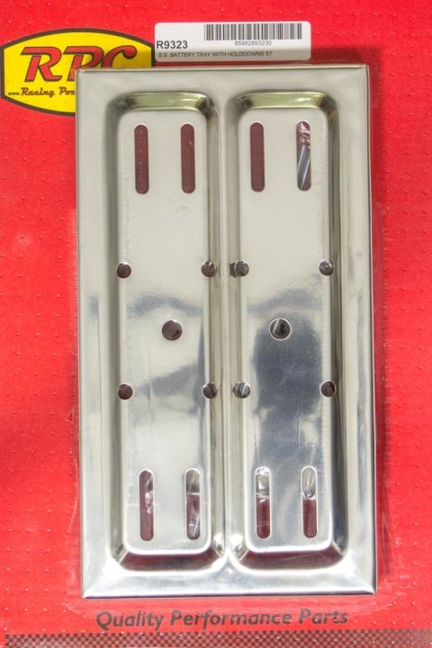 Battery Tray - 13.25 in Length x 7.5 in Wide - Hardware Included - Stainless - Polished - Universal - Kit