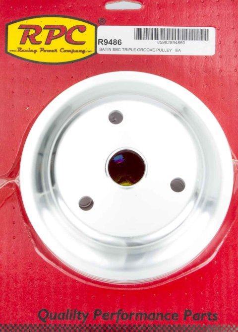 Crankshaft Pulley - V-Belt - 3 Groove - 6.6 in Diameter - Aluminum - Satin - Long Water Pump - Small Block Chevy - Each