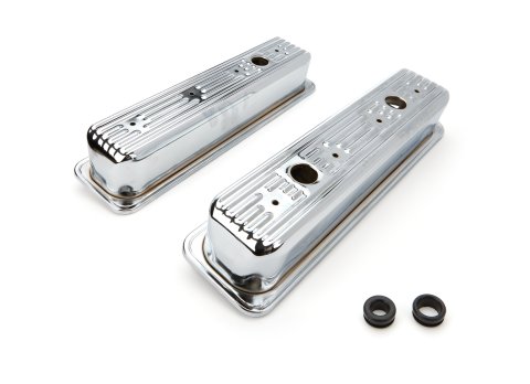 Valve Cover - Tall - Ribbed - Baffled - Breather Holes - Grommets Included - Steel - Chrome Plated - Small Block Chevy - Pair