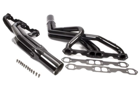 Headers - Street Stock - 1.75 in Primary - 3.5 in Collector - Gaskets / Hardware Included - Steel - Black Paint - Stock Clip - Small Block Chevy - Pair thumbnail 2