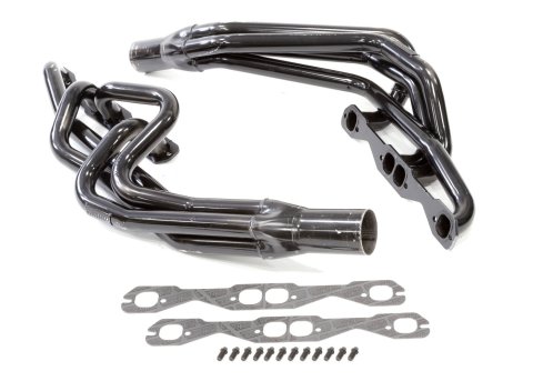 Headers - Conventional Crossover - 1.625 in Primary - 3 in Collector - Gaskets / Hardware Included - Steel - Black Paint - 602 Crate - Small Block Chevy - Pair thumbnail 1