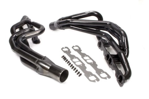 Headers - Conventional Crossover - 1.625 to 1.75 in Primary - 3 in Collector - Gaskets / Hardware Included - Steel - Black Paint - Small Block Chevy - Pair