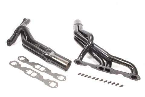 Headers - Street Stock - 1.75 to 1.875 in Primary - 3.5 in Collector - Gaskets / Hardware Included - Steel - Black Paint - Stock Clip - Small Block Chevy - Pair thumbnail 1