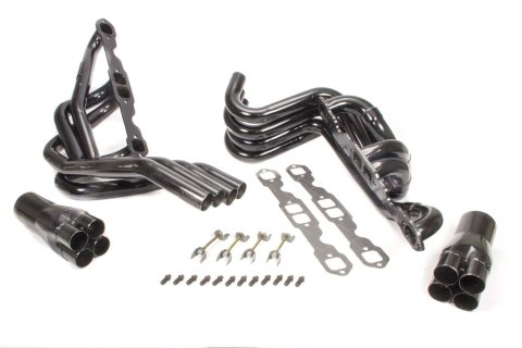 Headers - 180 Degree Crossover - 1.75 in Primary - 3.5 in Collector - Gaskets / Hardware Included - Steel - Black Paint - Small Block Chevy - Kit