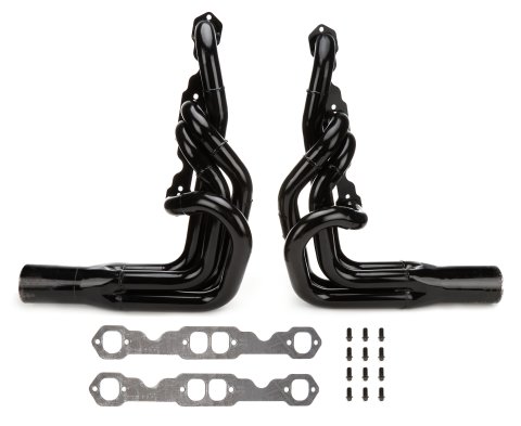 Headers - IMCA-UMP Stock Car - 1.75 to 1.875 in Primary - 3.5 in Collector - Gaskets / Hardware Included - Steel - Black Paint - Small Block Chevy - Pair