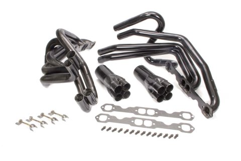 Headers - 180 Degree Crossover - 1.75 in Primary - 3.5 in Collector - Gaskets / Hardware Included - Steel - Black Paint - Small Block Chevy - Kit thumbnail 1