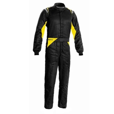 Driving Suit - Sprint - 1-Piece - SFI 3.2A/5 - FIA Approved - Double Layer - Fire Retardant Cotton - Black / Yellow - Size 56 - Large - Each