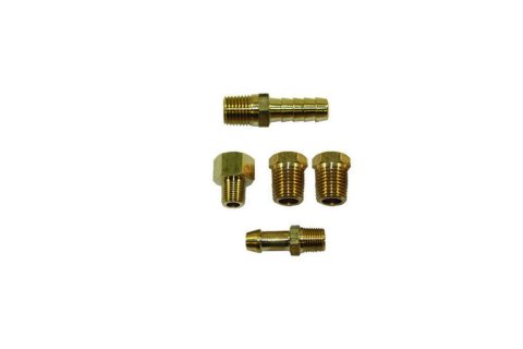 Fuel Pump Fitting Kit - Two 1/8 in NPT Female to 1/4 in NPT Male - One 1/4 in NPT Male to 3/8 in Hose Barb - 1/8 in NPT Male to 1/4 in Hose Barb - 1/8 in NPT Male to 1/2-20 in Female - Brass - Natural - Universal - Kit