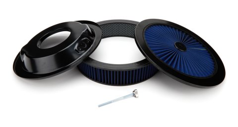 Air Cleaner Assembly - 14 in Round - 3 in Element - 5-1/8 in Carb Flange - Dropped Base - Flow Through Top - Blue Cotton - Steel - Black Paint - Kit