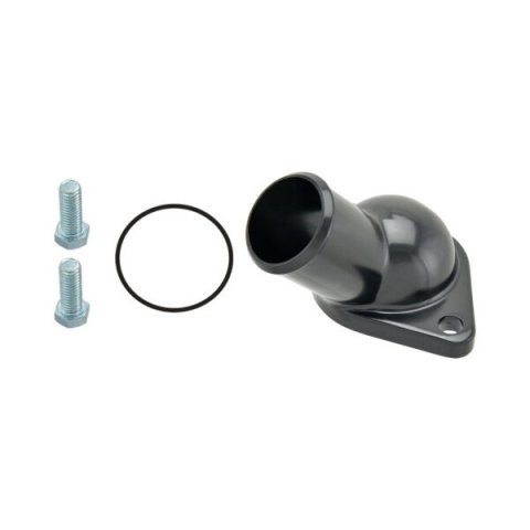 Water Neck - 45 Degree - 1-1/2 in ID Hose - O-Ring - Hardware Included - Steel - Black Paint - Chevy V8 - Each
