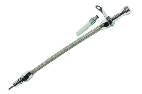 Transmission Dipstick - Flexible - Transmission Mount - OEM Length - Braided Stainless - Aluminum - Chrome - 700R4 - Each