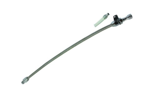 Transmission Dipstick - Flexible - Transmission Mount - OEM Length - Braided Stainless - Aluminum - Chrome - Torqueflite - Each