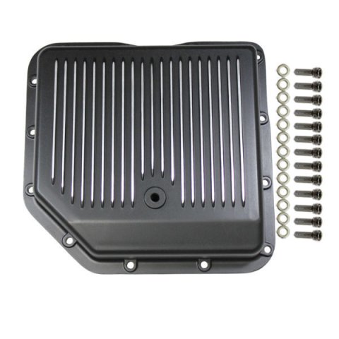Transmission Pan - Stock Sump - Finned - Aluminum - Black Paint - TH350 - Each