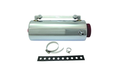 Overflow Tank - 24 oz - 8.75 in Tall - 3 in Diameter - 1/4 in NPT Hose Barb Inlet - 1/4 in NPT Hose Barb Outlet - External Sight Gauge - Aluminum - Natural - Each