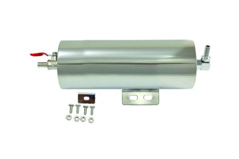 Overflow Tank - 20 oz - 8 in Tall - 3 in Wide - 5/16 in Hose Barb Inlet - 5/16 in Hose Barb Petcock Drain - Stainless - Polished - Each
