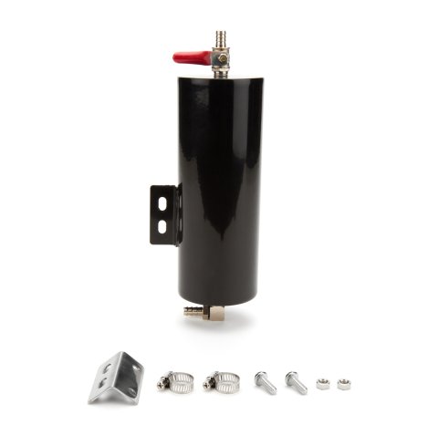 Overflow Tank - 20 oz - 8 in Tall - 3 in Wide - 5/16 in Hose Barb Inlet - 5/16 in Hose Barb Petcock Drain - Stainless - Black Powder Coat - Each thumbnail 1