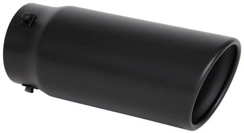 Exhaust Tip - Clamp-On - 4 in Inlet - 4.5 in Round Outlet - 10.5 in Long - Single Wall - Rolled Edge - Angled Cut - Stainless - Black Powder Coat - Each